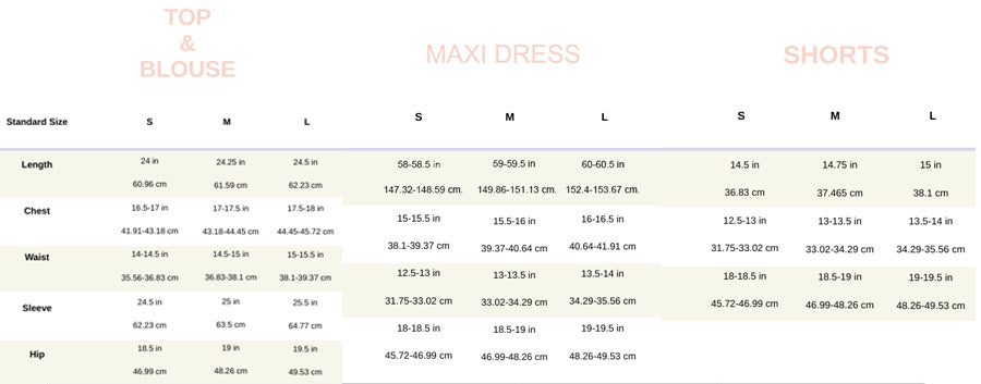 size chart for the sang