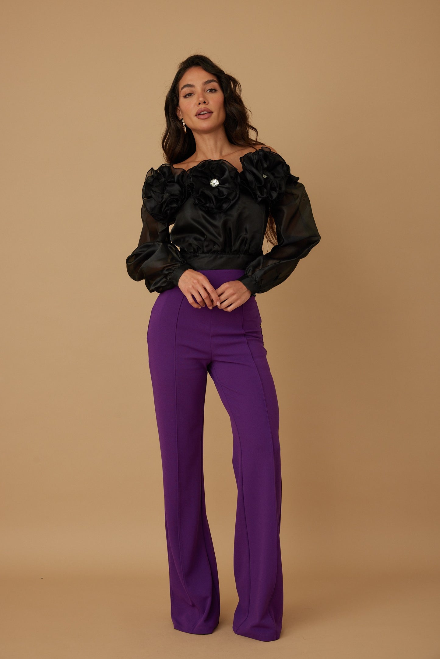 Solid Stretch Wide Leg Palazzo