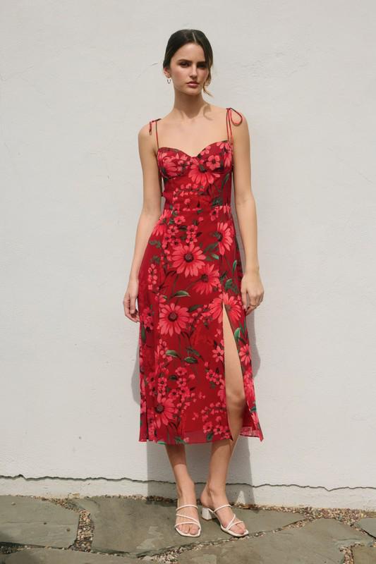 red floral dress for women Hlne red floral-jacquard midi dress