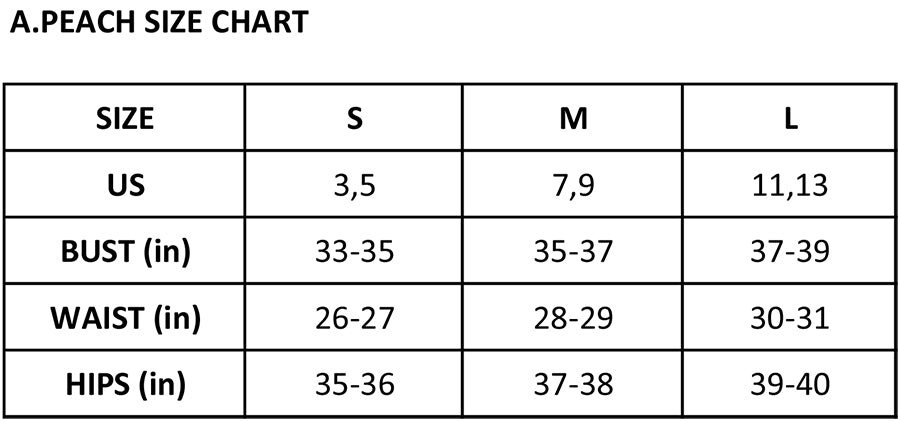 size chart for A Peach