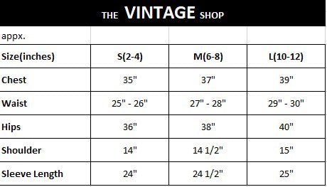 size chart for Vintage Shop
